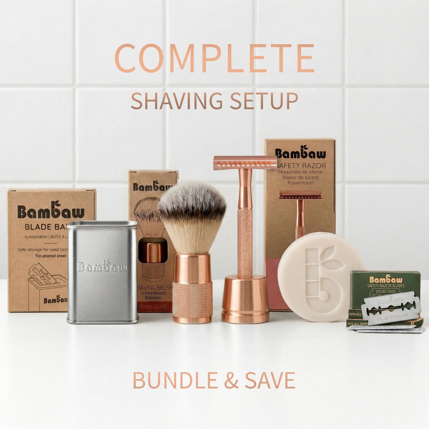 Bambaw Safety Razor for Women with 5 Double Edge Blades, Double Edge Razor, Single Blade Razors for Women and Men, Reusable & Plastic Free – Rose Gold