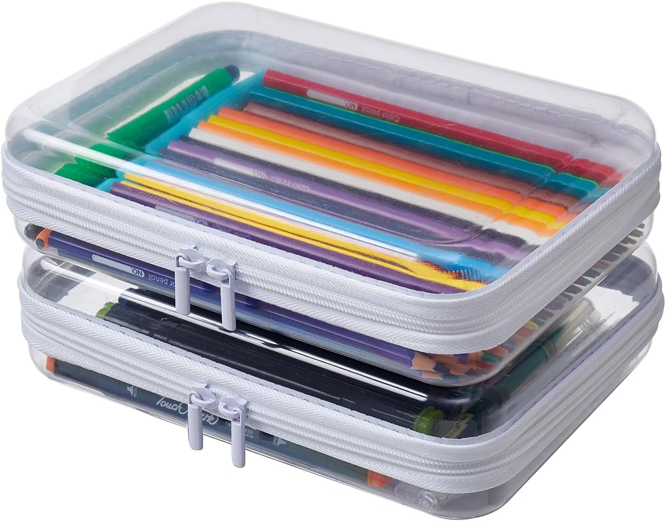 Clear Hard Shell Zipper Cosmetic Bag Set - Portable Organizing Pouches for Diapers & Toys | 2PCS Storage Bins