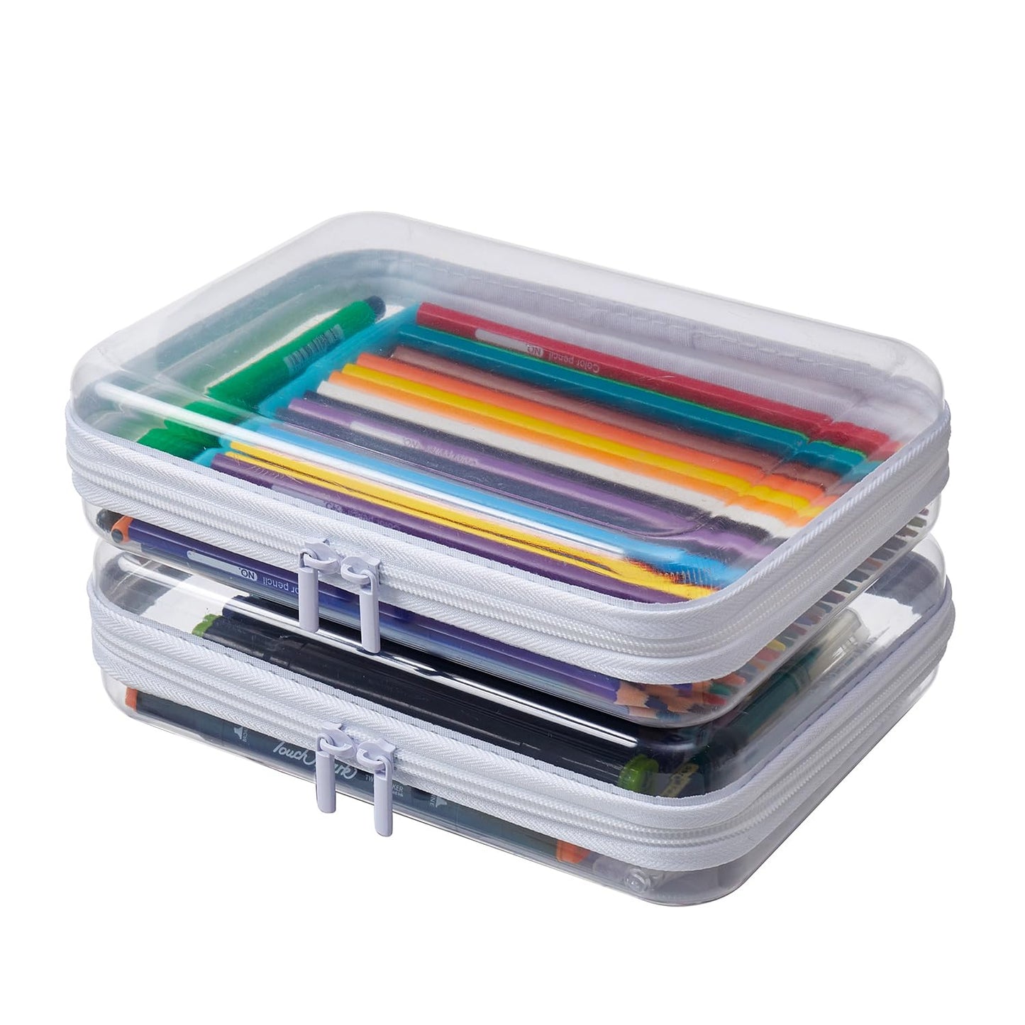 MACOPRO 2PCS Clear Hard Shell Zipper Case,Portable Cosmetic Bag with Zipper, Diaper Bag Organizing Pouches, Toy Storage Organizer Bins,Hard Plastic Case, Christmas Storage Bins