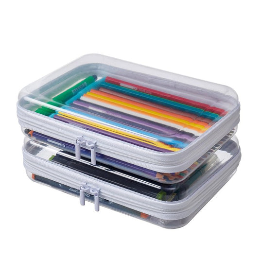 MACOPRO 2PCS Clear Hard Shell Zipper Case,Portable Cosmetic Bag with Zipper, Diaper Bag Organizing Pouches, Toy Storage Organizer Bins,Hard Plastic Case, Christmas Storage Bins