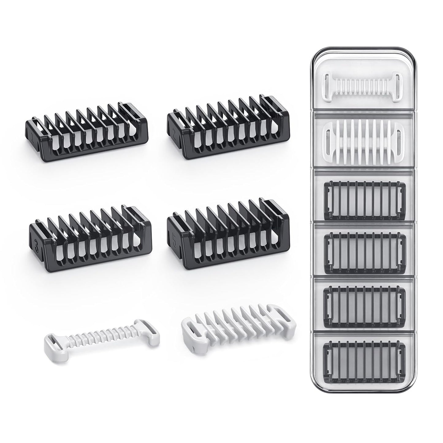 Guide Guards Set - 1/2/3/5mm Comb Attachments for Skin & Body | Hard Case Storage for Obalde QP Series