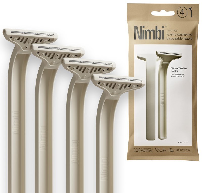Nimbi Supply Razors, Plastic-Free Disposable Razors, Pack of 4, Face and Body, for Women and Men