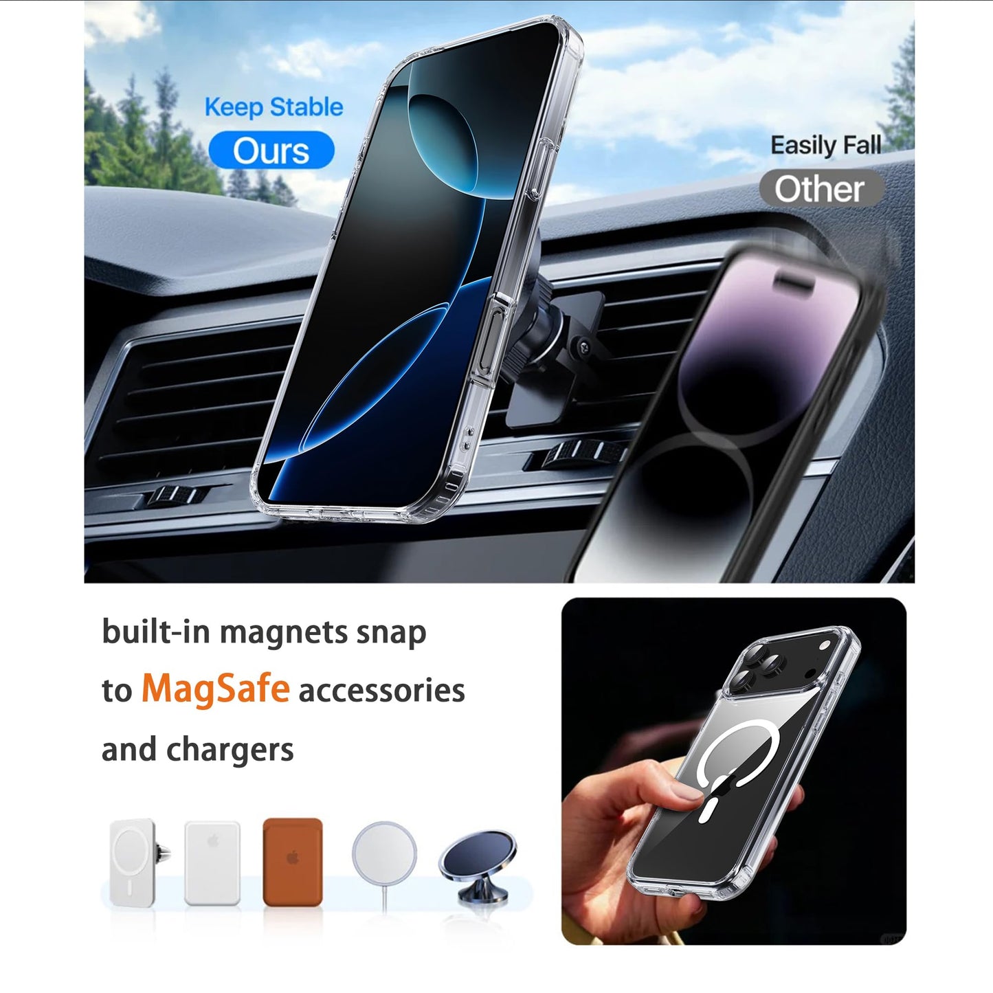 EUMADOVE iPhone 17 Pro Max Clear Case, with Screen Protector X1, Compatible with MagSafe,Anti-Yellowing (Transparent iPhone 17 pro max)
