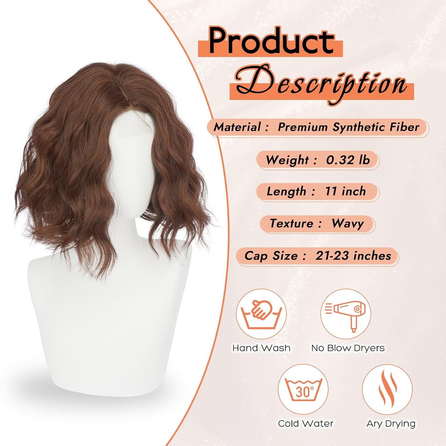 Blonde Bob Wig for Women - Lace Front Short Soft Wavy Curly Synthetic Hair | 11 Inch Natural Look