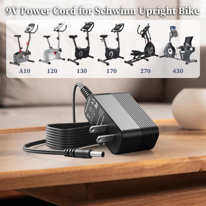 9V Charger for Schwinn A10 A20 A40 120 122 125 130 150 170 230 270 240 220 430 420 460 470 Bike Exercise Elliptical Recumbent Upright Trainer Power Cord for Schwinn Upright Bike Power Adapter