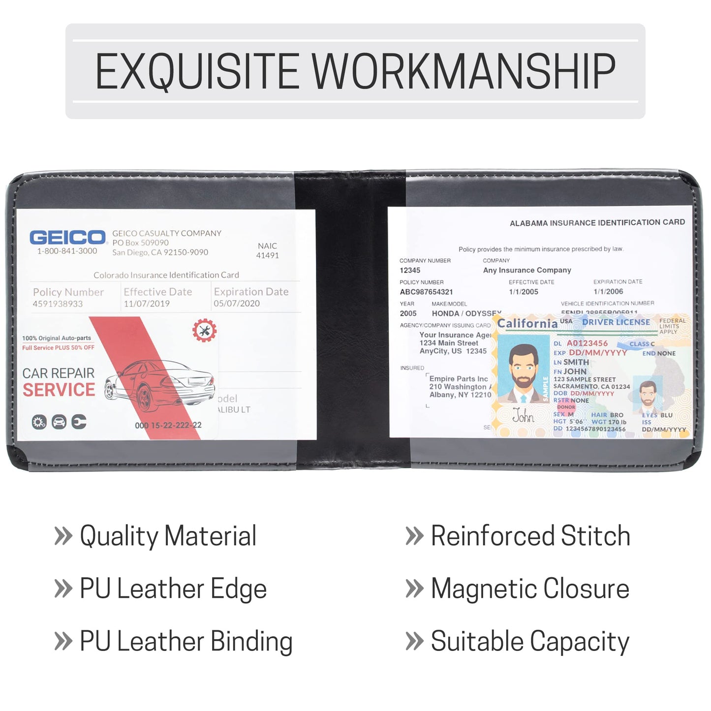 CANOPUS Car Registration and Insurance Holder, Magnetic Closure, Embossed Card Document Holder, Vehicle Glove Box Organizer, Wallet for Auto, SUV, Motorcycle, Truck, Waterproof, Car Model