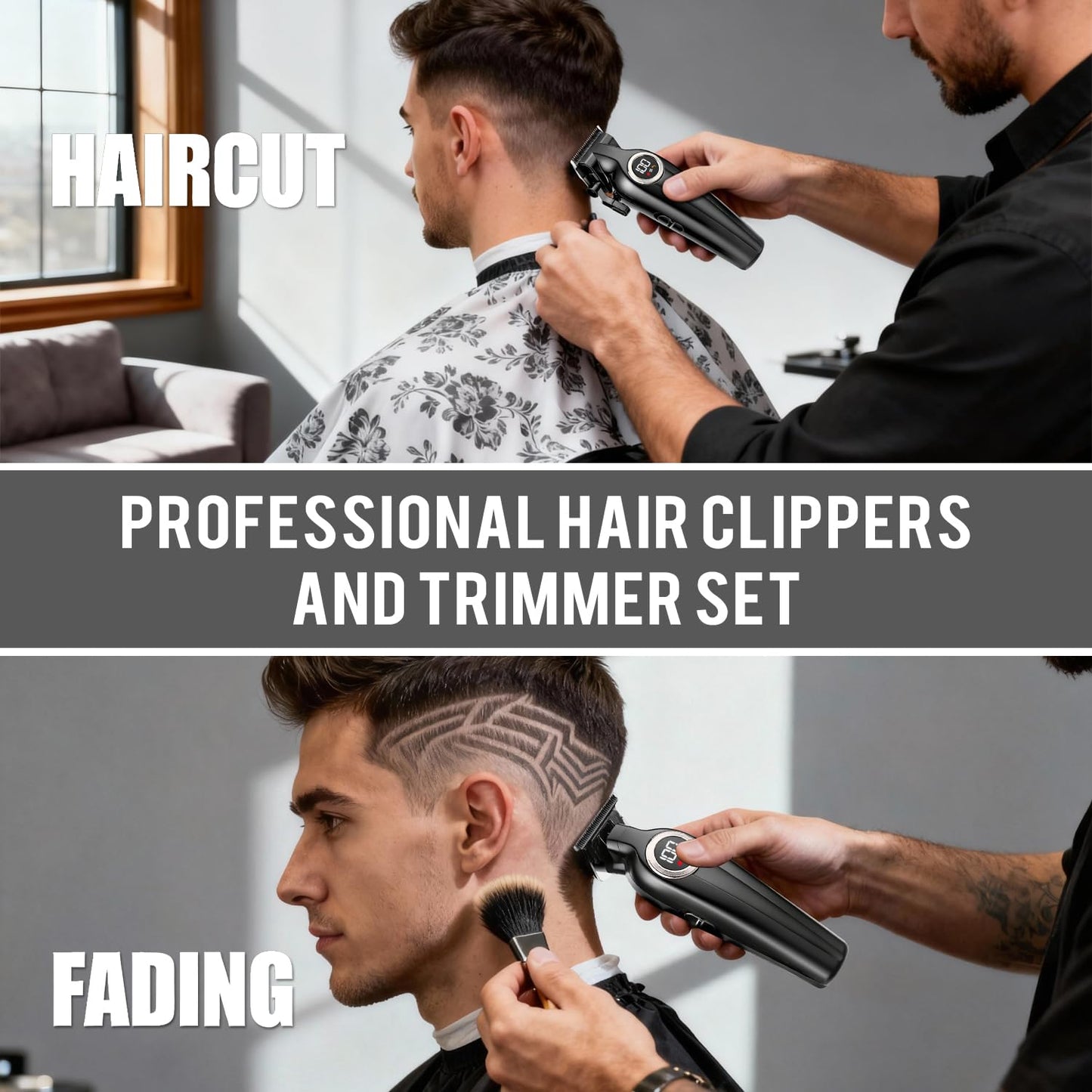 Zesuti Professional Hair Clippers for Men,Cordless Barber Clippers and Trimmers Set with LED Display, Rechargeable Mens Electric Beard Trimmer,Self Haircut Fade Kit & Clipper Oil