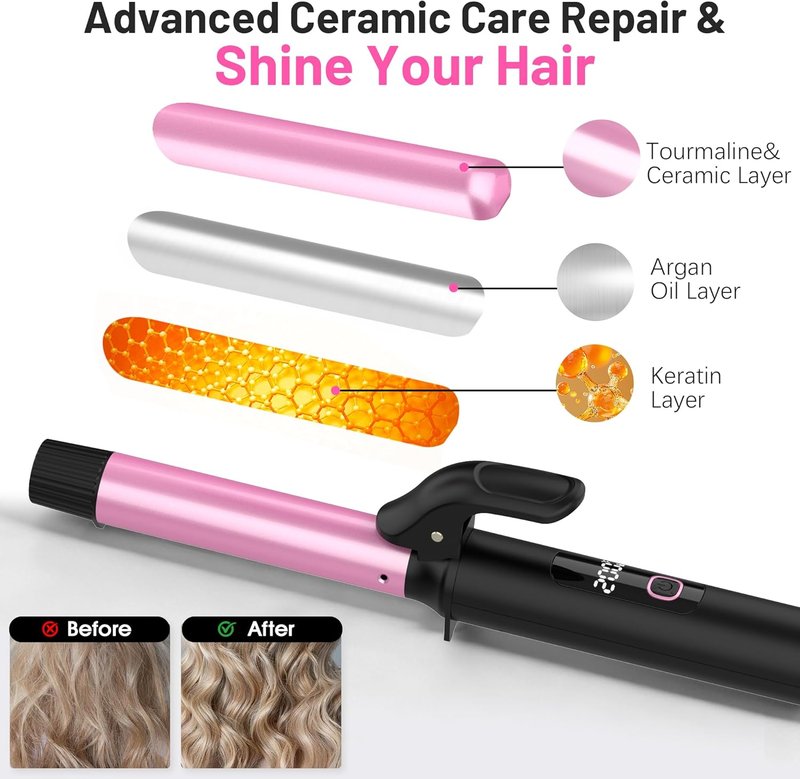 Travel Curling Iron - 1 Inch Dual Voltage Ceramic Barrel | Compact Design for Short Hair, 5 Temp Settings