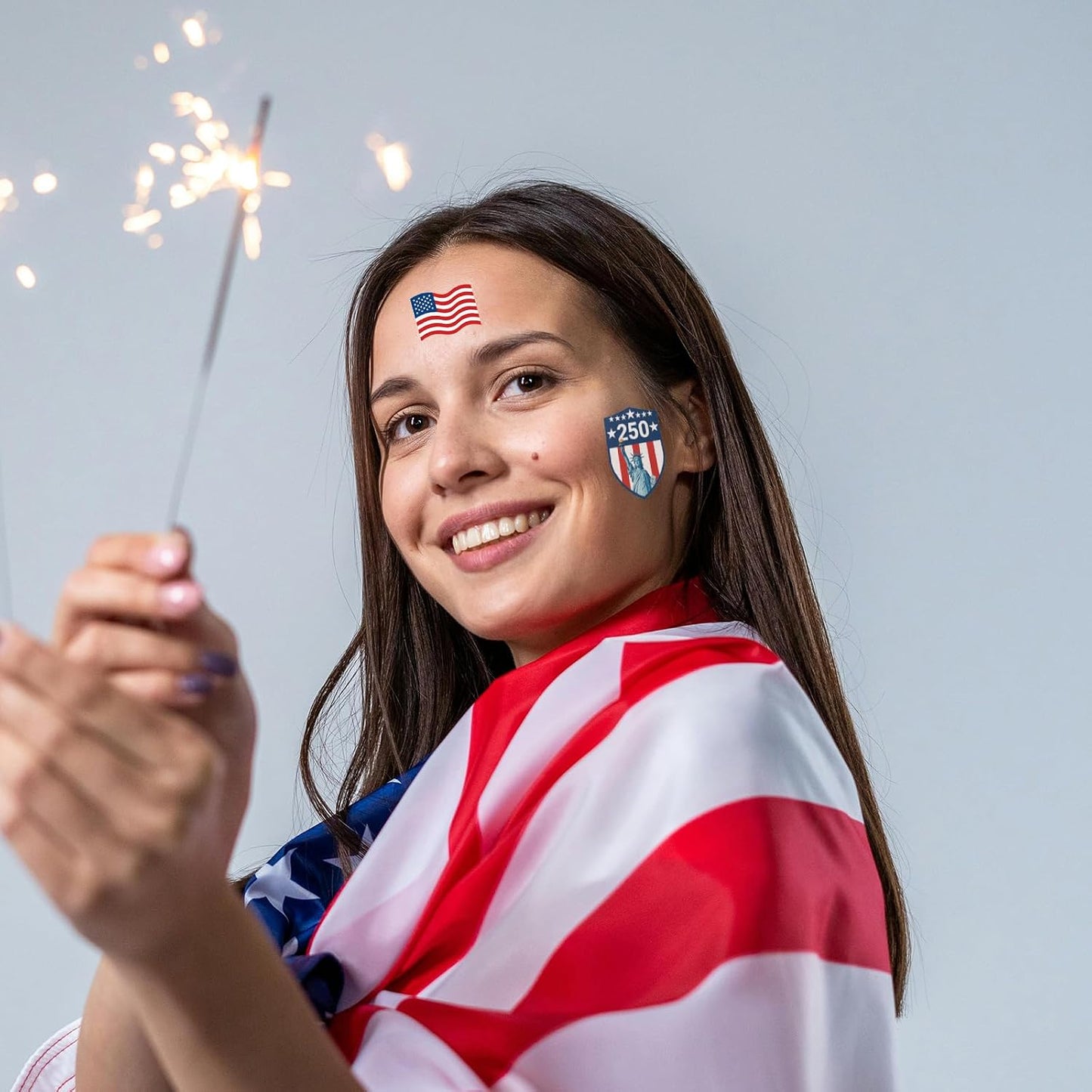 Temporary Tattoos - 250th Anniversary US Flag Designs | 80 Patriotic Stickers for Teens & Adults