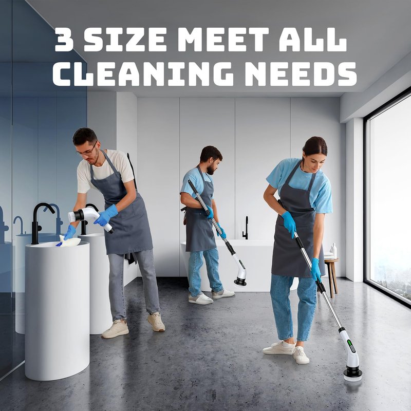 Electric Spin Scrubber for Bathroom: Shower Scrubber with Long Handle, Dual Speed Cordless Power Cleaning Scrub, 7 Brush Heads, IPX7 Waterproof Heavy Duty Cleaner Tools for Tub Tile Grout Wall