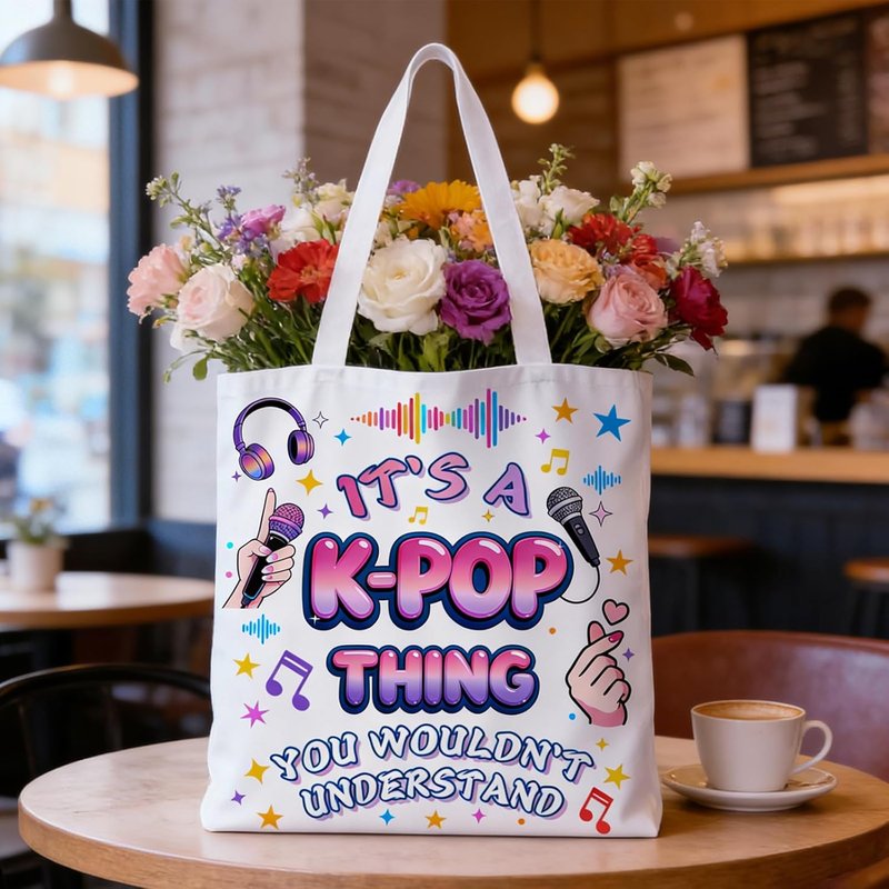 Stylish Korean Canvas Tote Bag - Pink & Purple Pattern | Large Capacity for Teens & Women