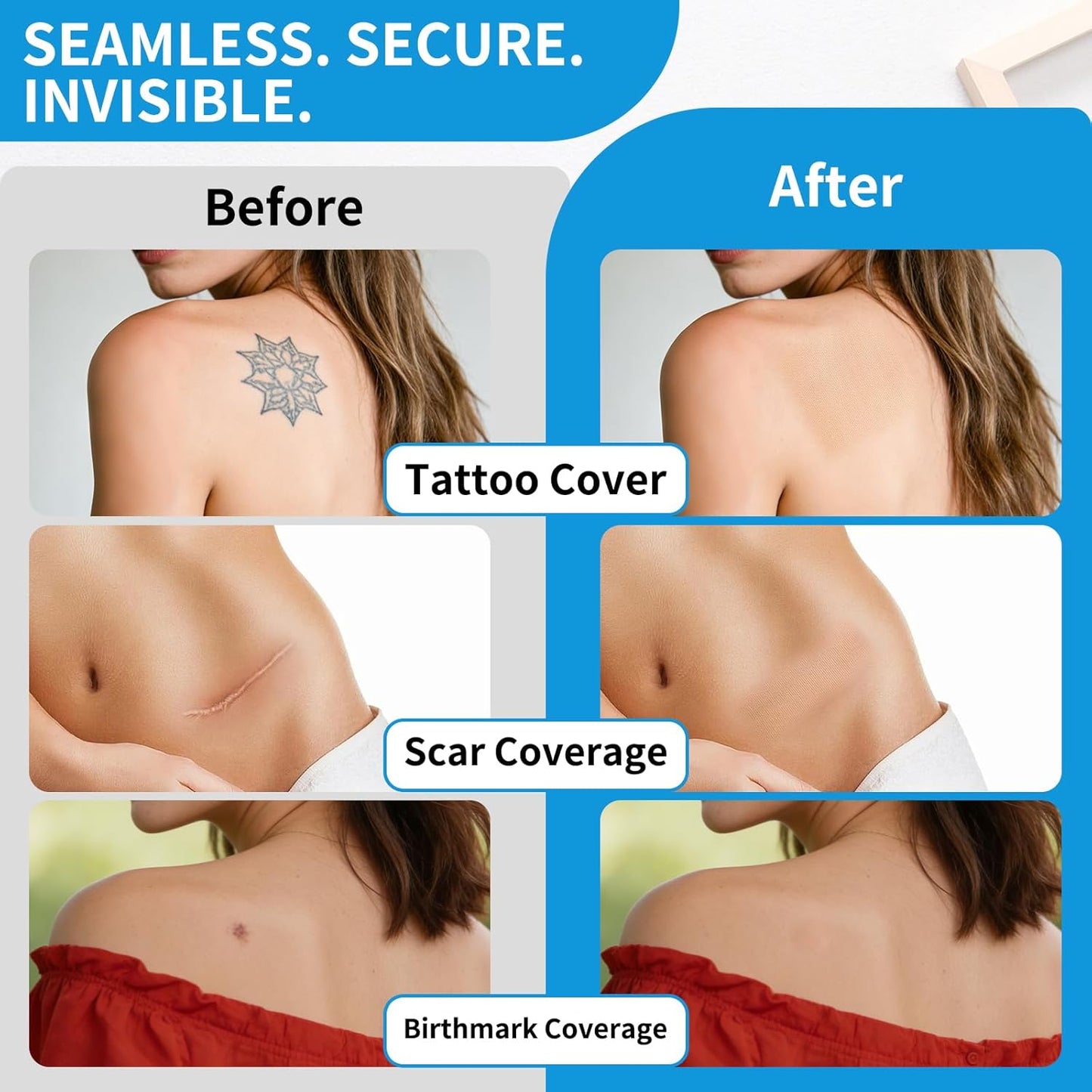 Waterproof Tattoo Cover Up Tape - Sweat-Resistant Light Tan Skin Tone | 4"x16.4ft Cuttable Patches for Tattoos, Scars & Birthmarks