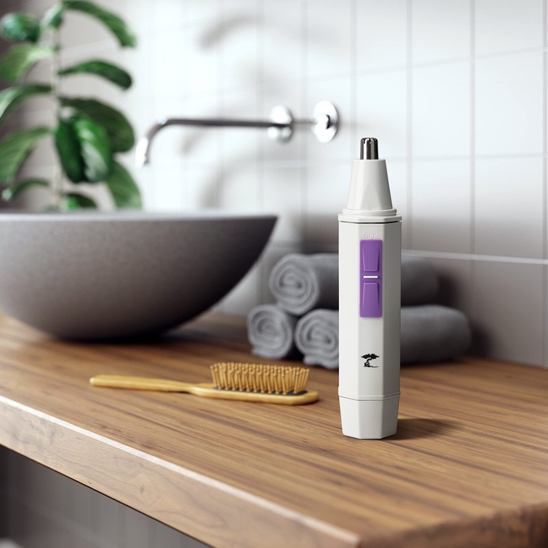 ToiletTree Products Water Resistant White Nose and Ear Hair Trimmer with LED Light