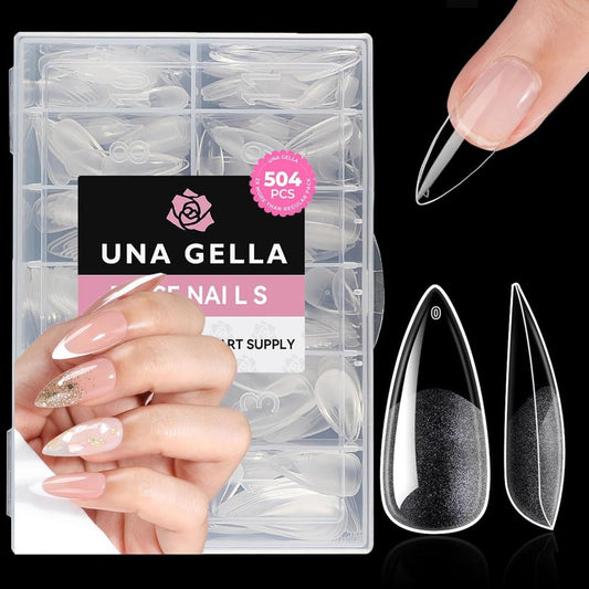 Medium Stiletto Press-On Nails - 504 Pcs Clear Gel Nail Tips | Full Cover Pre-Etched Acrylic, 12 Sizes Available
