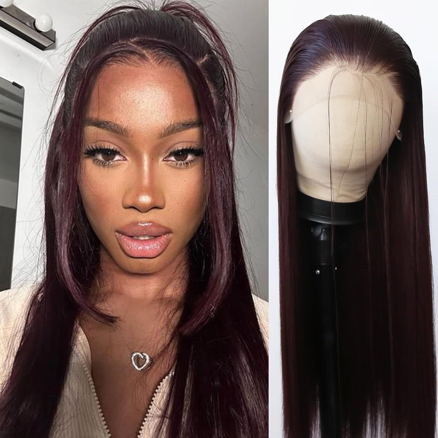 99J Burgundy Lace Front Wig - Long Straight Synthetic Hair, Pre-Plucked Natural Hairline for Black Women | Heat Resistant Fiber, Daily Wear