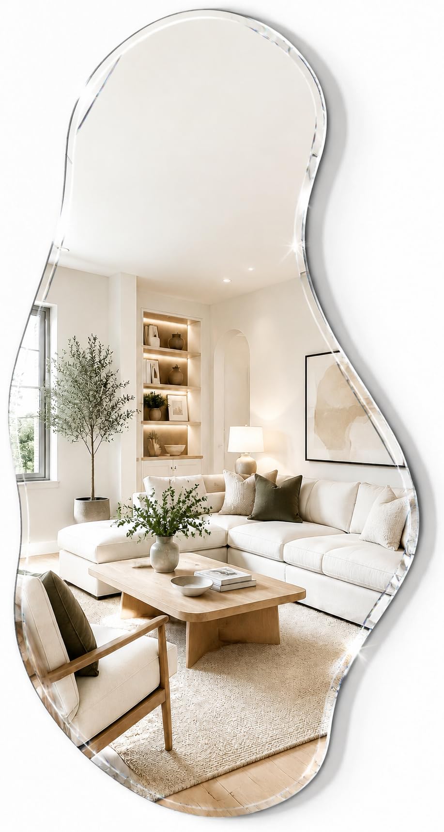 USHOWER Irregular Mirror 20x36 Inch, Frameless Asymmetrical Mirror