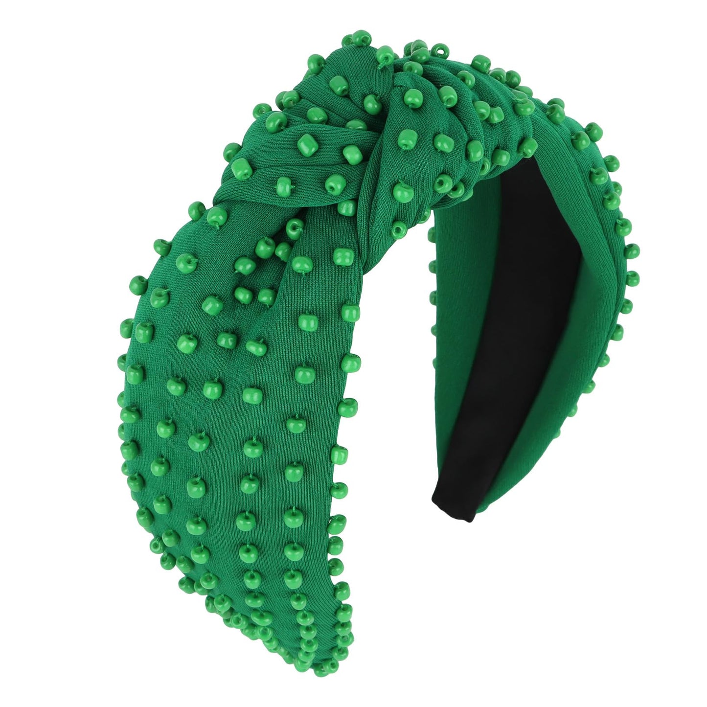 YISSION Green Knotted Headband for Women - Wide Beaded Hair Hoop, Stylish Hair Accessory for Daily Wear, St. Patrick's Day Festivals & Casual Outfits