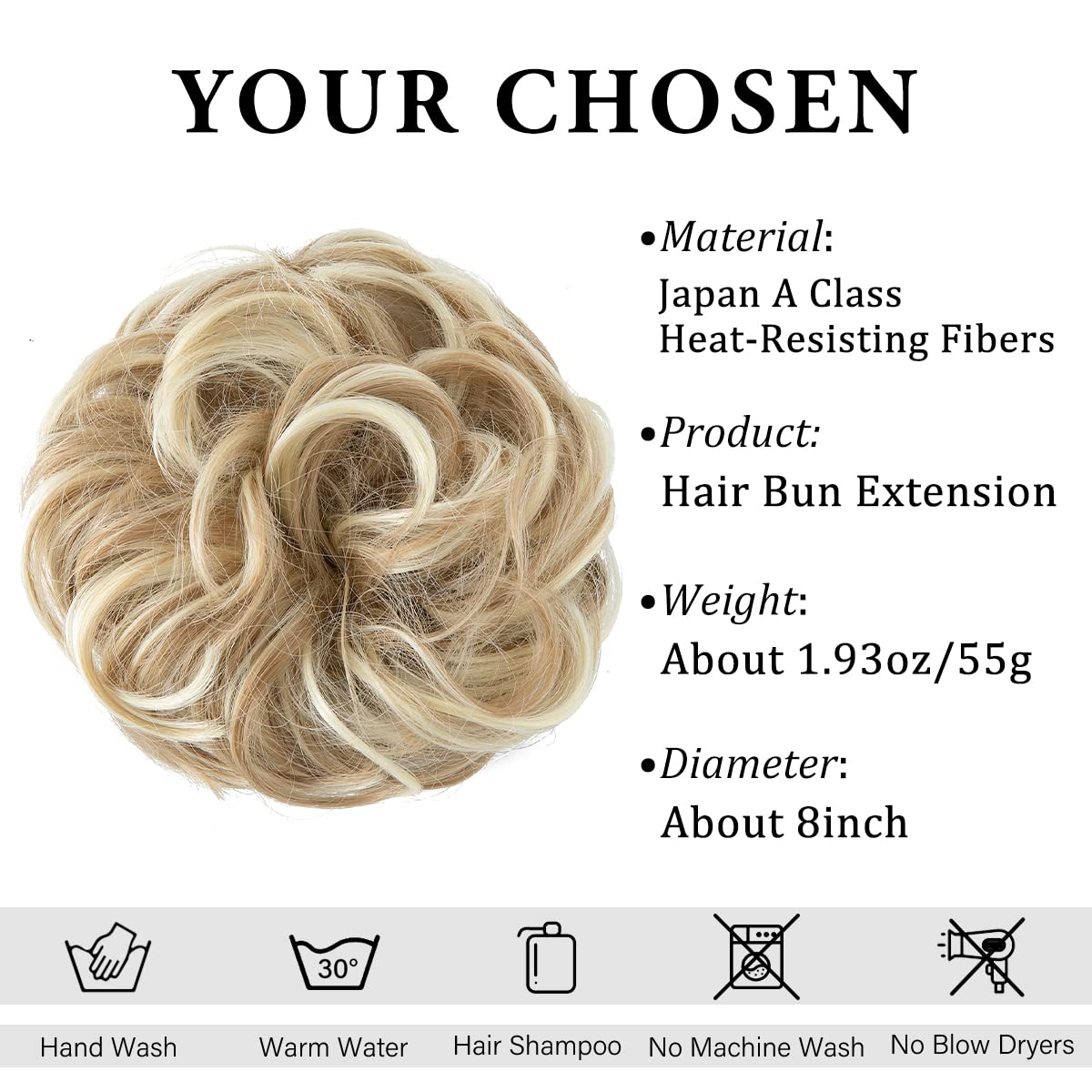 Large Messy Bun Hair Piece - Wavy Curly Synthetic Chignon Ponytail Extensions | Thick Updo for Women - Dirty Blonde