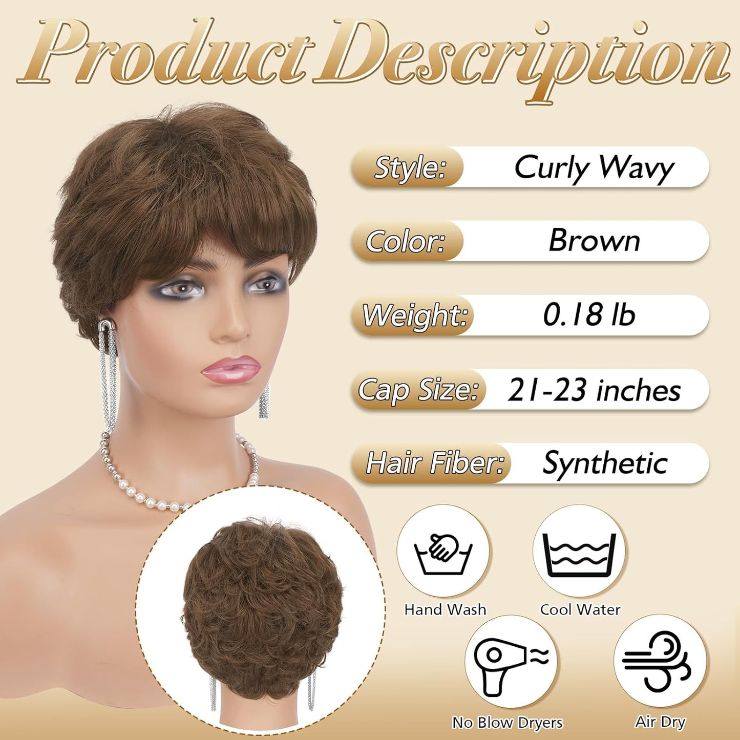Brown Pixie Wigs for Women - Short Natural Layered Synthetic Heat-Resistant Hair Wig | Perfect for Daily Wear