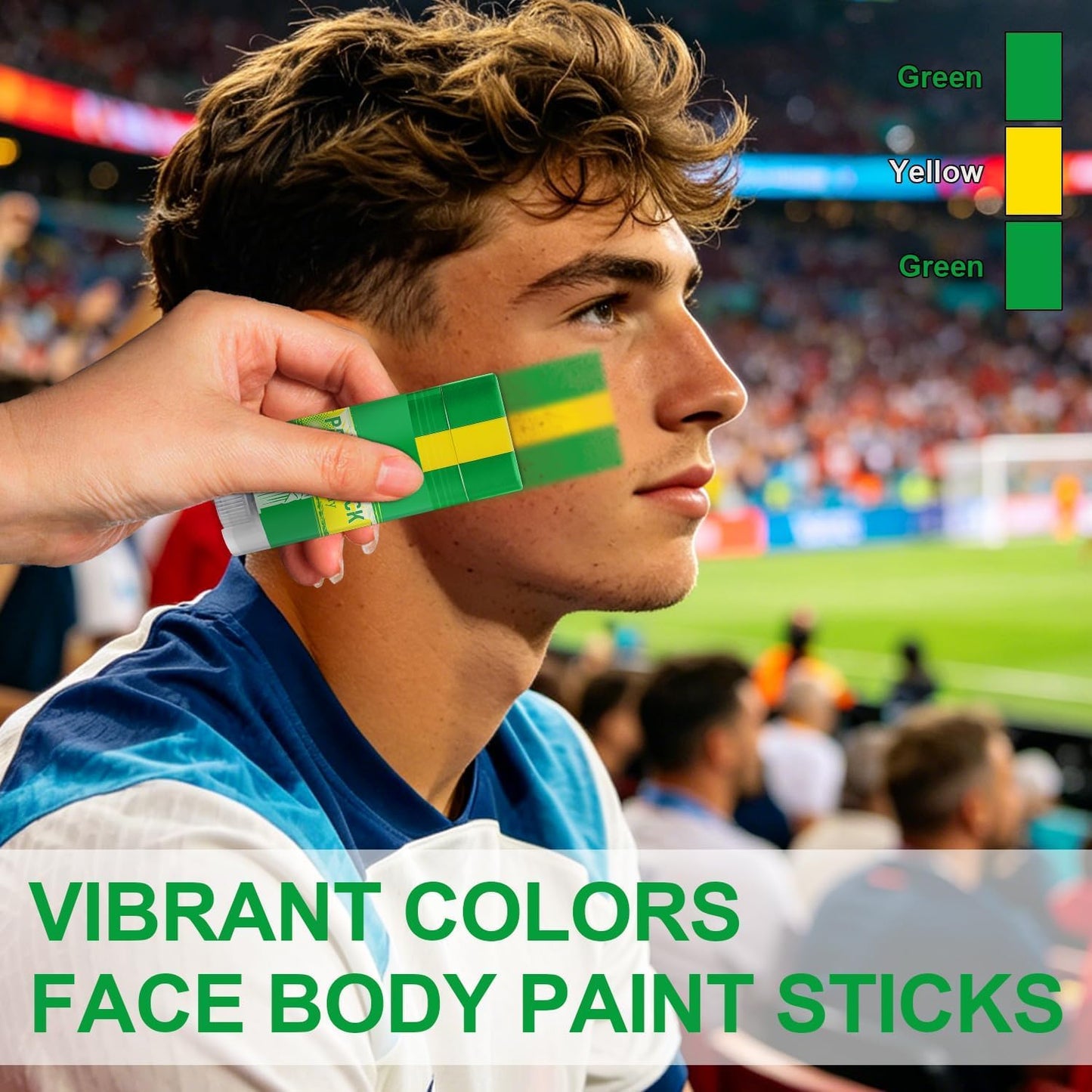 Green Yellow and Green Brazil Face Paint Stick for World Cup Fans, Sweatproof & High Pigment Sports Face Body Paint Sticks for Football, Softball, Baseball, Lacrosse, Rugby,Party Accessories