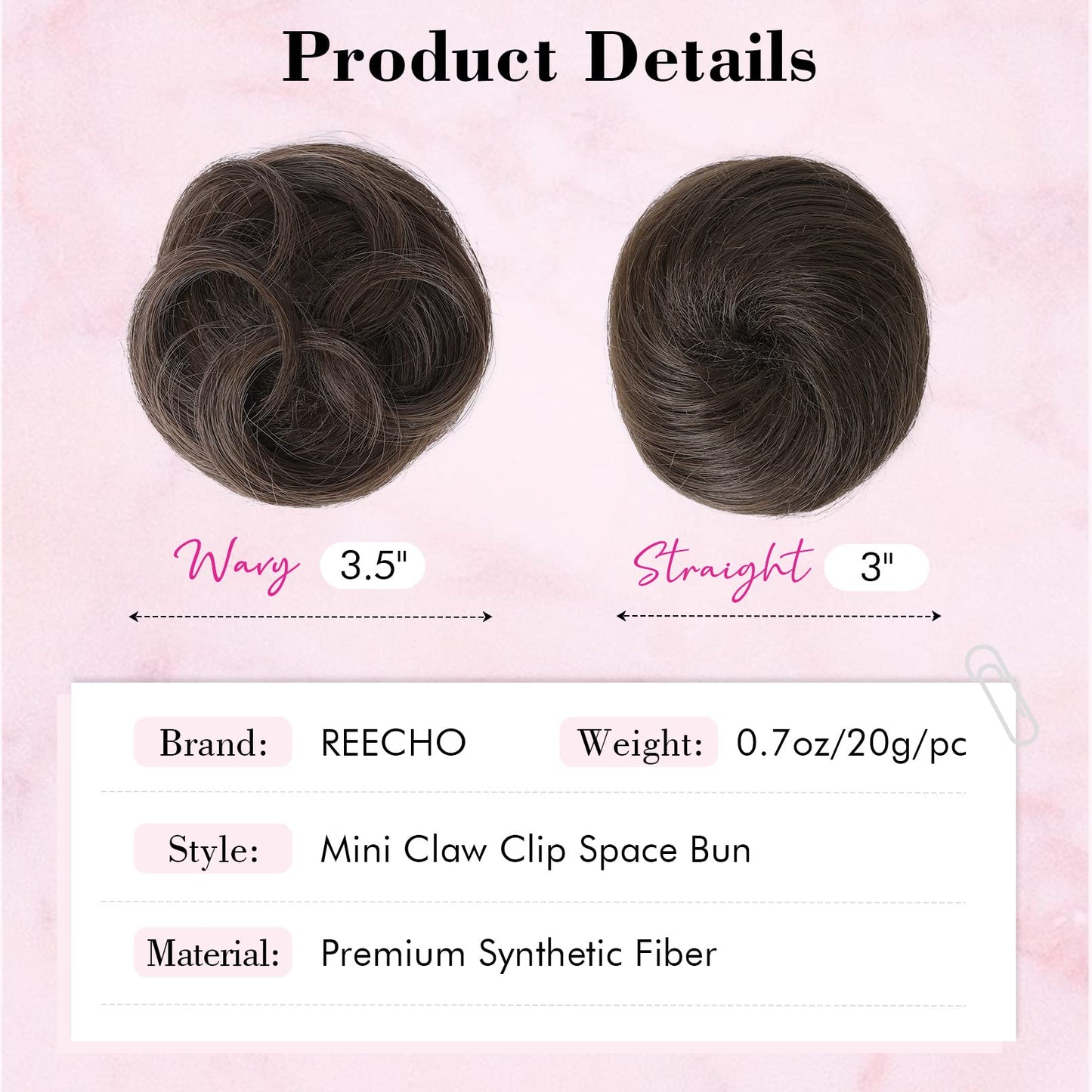REECHO 2 PCS Mini Claw Clip in Messy & Cat Ears Hair Bun Extensions HB001 Wig Accessory Updo Hairpieces for Women (Pack of 2-3" Straight, Golden Blonde and Bleach Blonde Mixed)