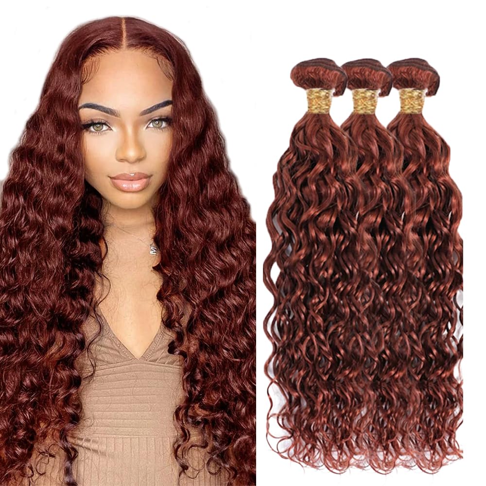 30 30 30 Inch Color #33 Human Hair Bundles Reddish Brown Water Wave Bundles 8a Grade Peruvian Virgin Hair 3 Bundles Brown Water Wave Bundles Human Hair Copper Red Bundle 300g