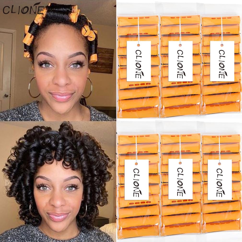 CLIONE 60pcs Perm Rods Set - Non-Slip Plastic Cold Wave Rollers for Long & Short Hair | 0.87 Inch Orange Curling Rods