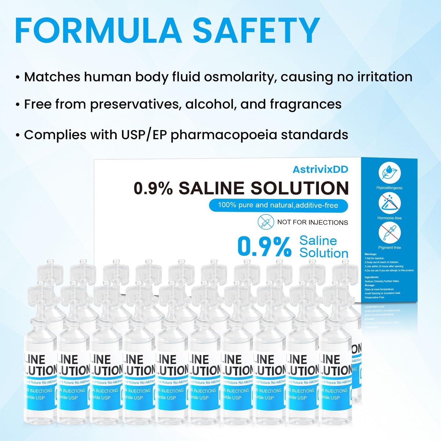 AstrivixDD 30 Pack 0.9% Saline Solution, Sodium Chloride Normal Solution for All Ages, Total 150ml, 5ml Each