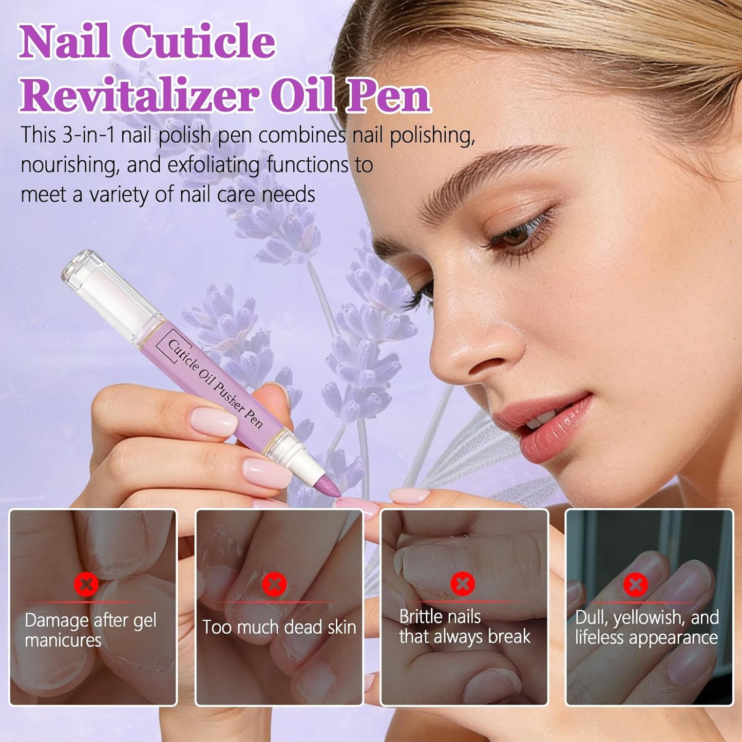 2-in-1 Ceramic Cuticle Oil Pusher Pen - Moisturizing Nail Care for Dry & Damaged Nails | 2PCS