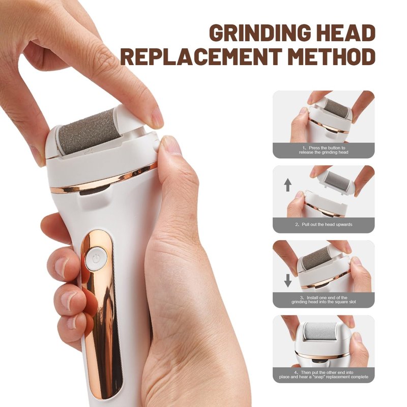 Electric Foot Callus Remover Rechargeable Pedicure Kit with 3 Roller Heads 2 Speed IPX6 Waterproof Foot File Pedicure Tools Professional Foot Care for Dead Cracked Dry Skin White