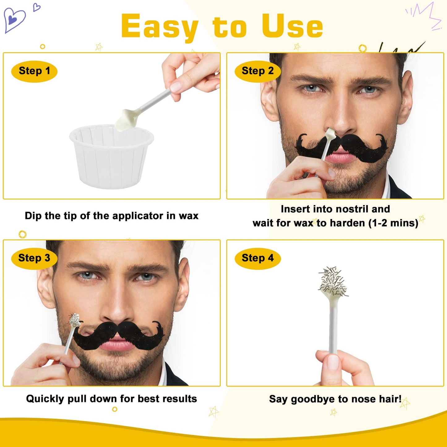 Auperwel Nose Wax Kit - Includes 120g Wax and 30 Applicators for Quick & Painless Nose Hair Removal, Lasts 20-30 Uses (Up to 4-6 Weeks), Ideal for Men and Women - Black