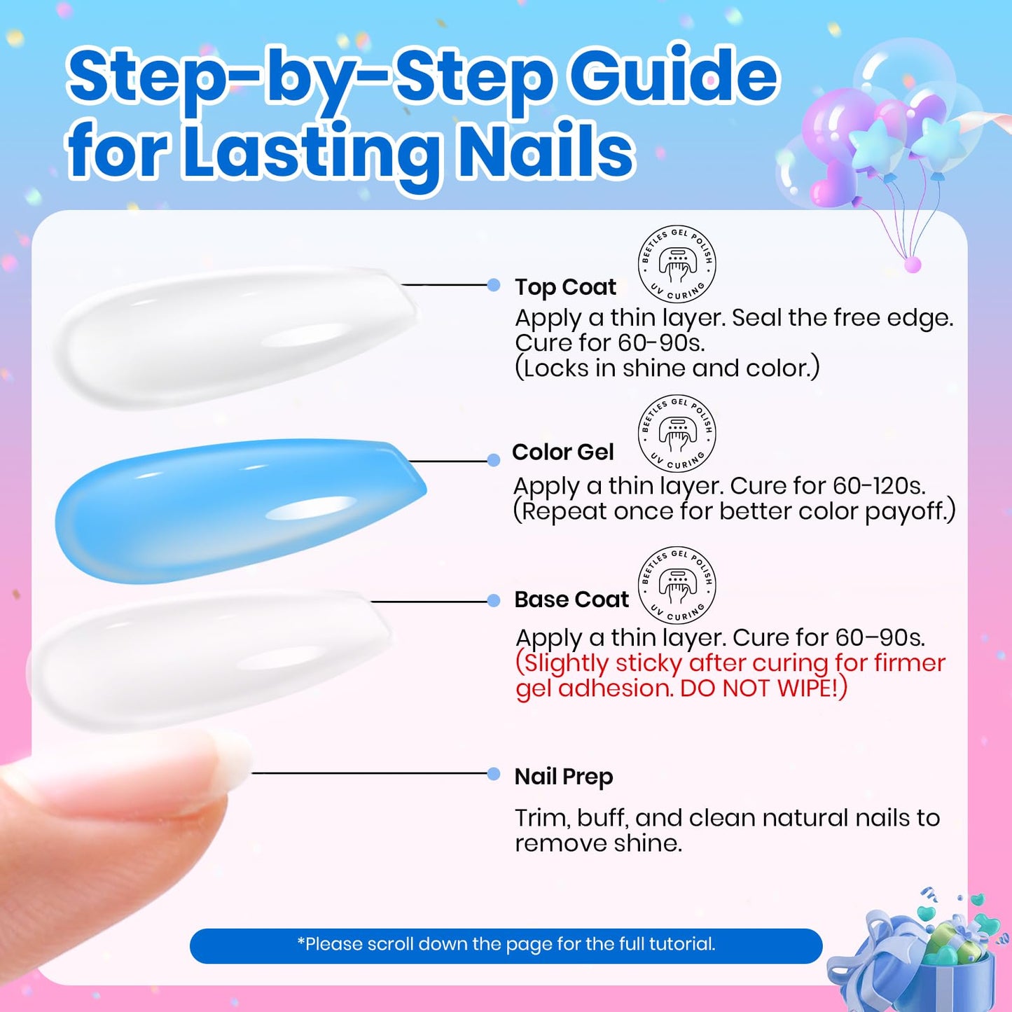 Beetles 2 Pcs 15ml No Wipe Gel Top Coat and Base Coat Set - Shine Finish and Long Lasting Soak Off LED Nail Lamp Gel Base Top Coat Stay Lock Shine Duo Finish Nail Art Design Manicure Gifts for Women