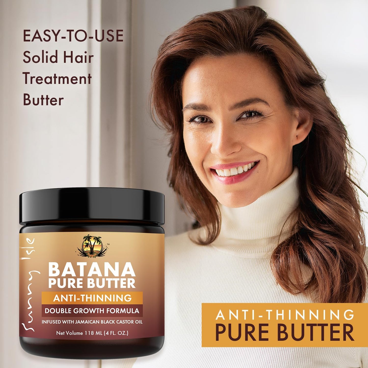 Sunny Isle Batana Pure Butter Infused with Jamaican Black Castor Oil 4 oz, Double Growth Formula