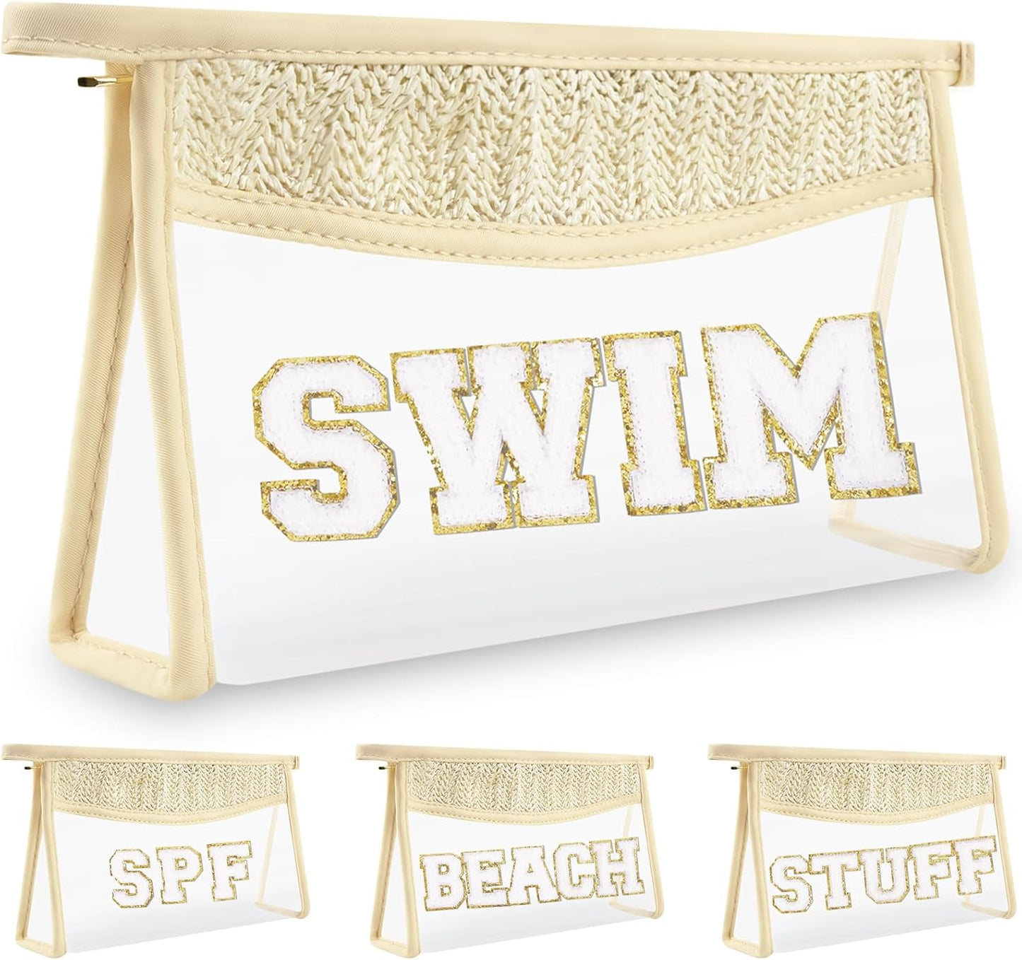 Clear Makeup Letter Patch Bag - Boho Transparent Toiletry Pouch | Small Waterproof Cosmetic Organizer for Women