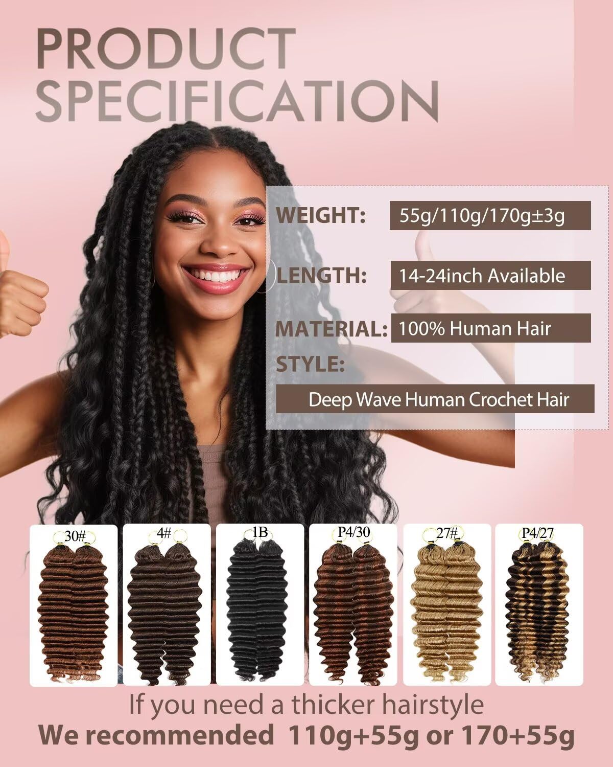 18 Inch Human Crochet Hair for Black Women, Feather Human Hair Crochet Extensions 170g 120 Strands, Magical Knots Hair Bundles, Soft Lightweight Deep Wave Texture for Protective Styles