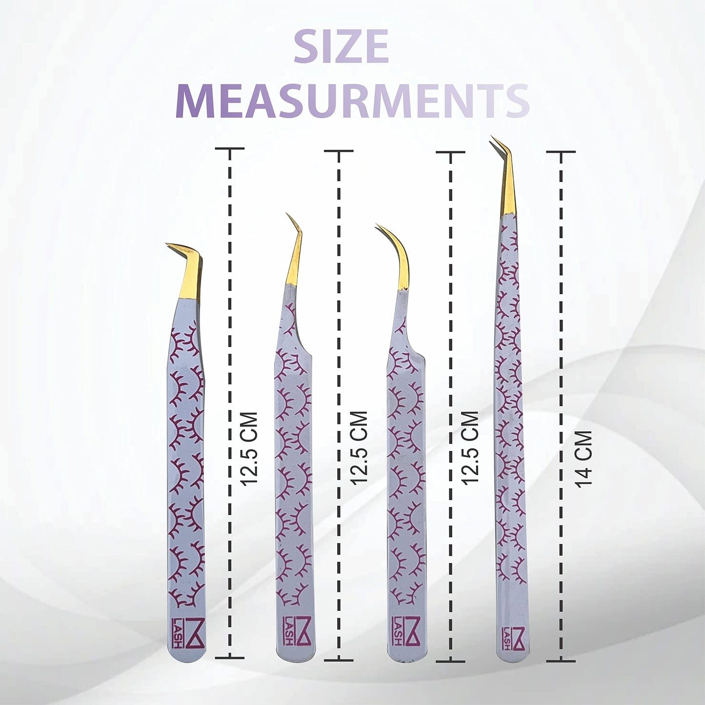 M LASH Tweezers for Eyelash Extensions (Set of 4) - Professional Lash Extension Tweezers - Fiber Tip, Japanese Steel, Diamond Grip Eyelash Extension Tweezer (WP-SET)