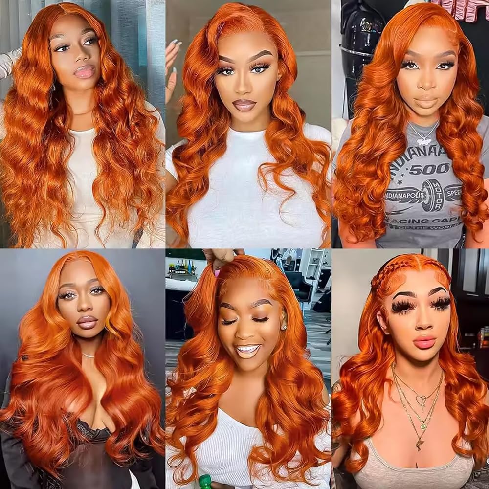 Ginger Bundles Human Hair Color 350 Body Wave 3 Bundle 14 16 18 inch AuokMar Peruvian unprocessed Virgin Remy Hair Extensions 350 Orange Bundles