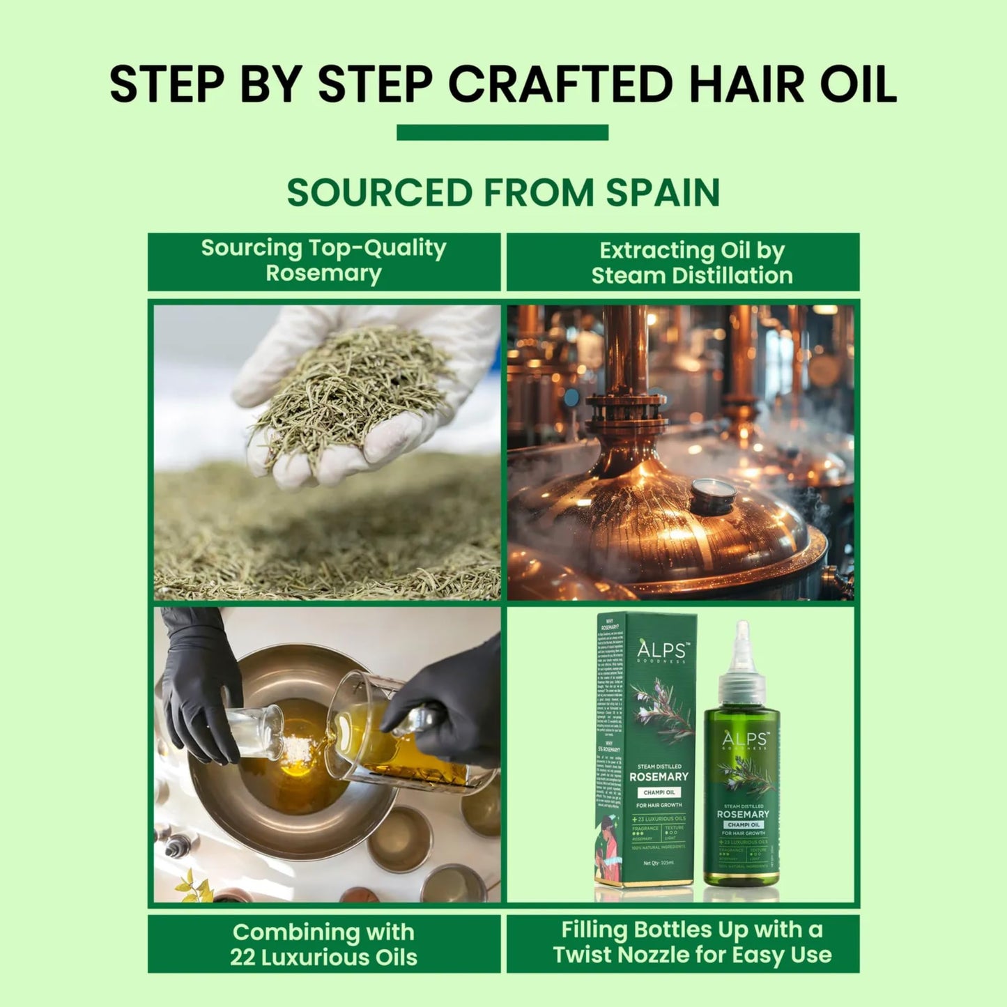 Alps Goodness Rosemary Hair Growth Oil for Thicker, Fuller Looking Hair | Steam Distilled Rosemary Champi Oil | Nourishes Scalp, Reduces Breakage | Lightweight Hair Oil | 3.55 Fl Oz (105ml)
