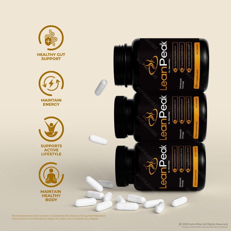 NutraVibe LeanPeak Capsules – Daily Balance Supplement for Energy & Active Lifestyle, Natural Ingredients for Healthy Body Shape & Digestion, Easy-to-Swallow Capsule, Non-Habit Forming (60 Capsules)