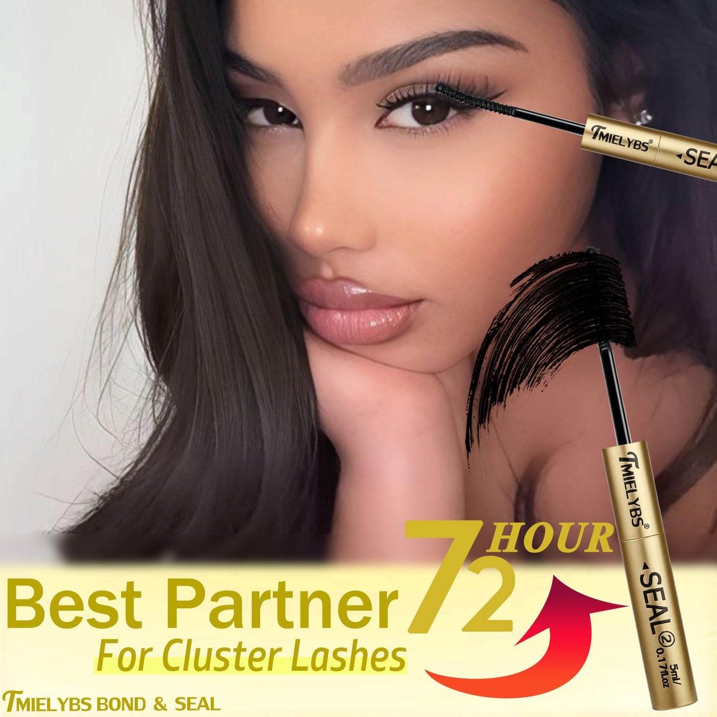 Lash Bond and Seal - Waterproof Lash Cluster Glue, 2-in-1 Strong Hold & Sealant for 72Hrs, Upgraded Long Lasting & Non-Irritating DIY Eyelash Extension at Home, by TMIELYBS (Black Bond,10ML)