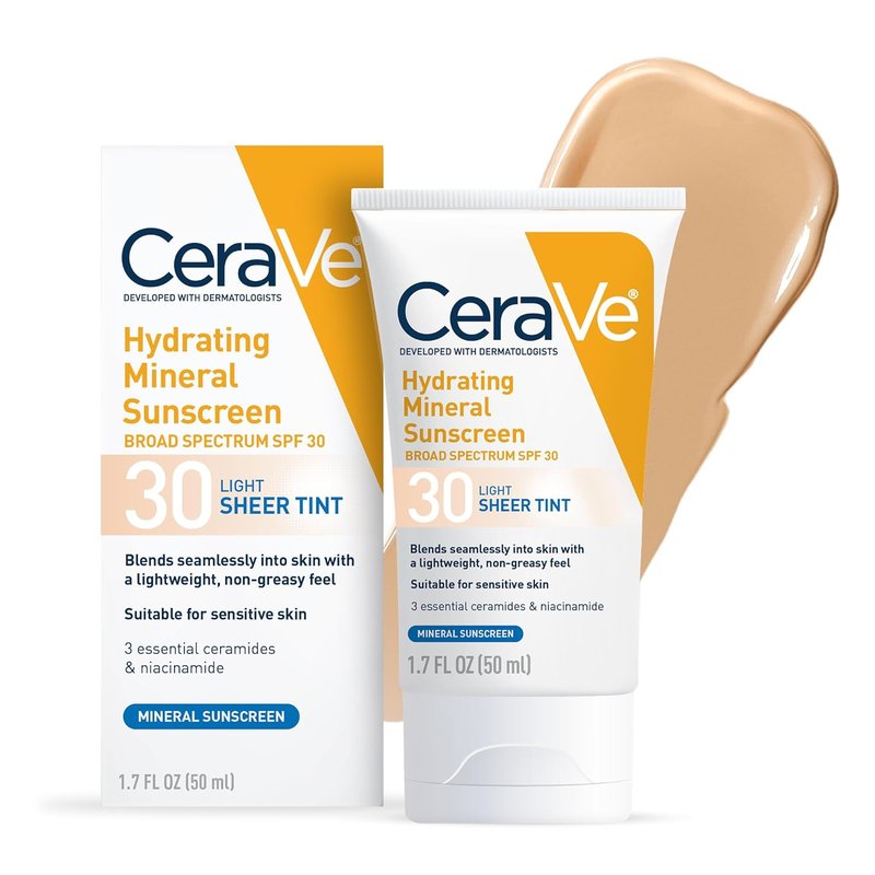 CeraVe Hydrating Mineral Sunscreen SPF 30 - Tinted Zinc Oxide Formula for Healthy Glow | 1.7 Oz