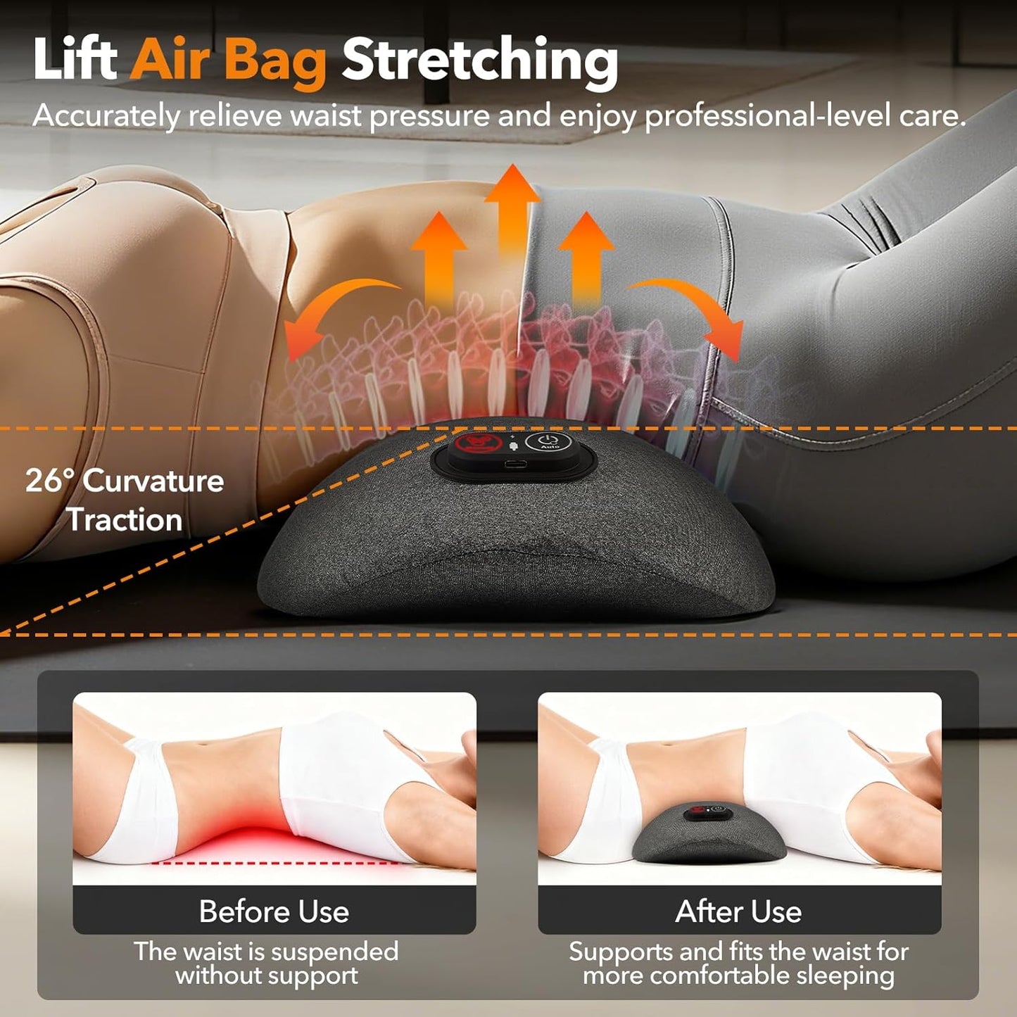 Triple Fusion Back Massager - Smooth Spine Pain Relief Device with Heat | Deep Tissue for Sciatica & Lower Back Pain