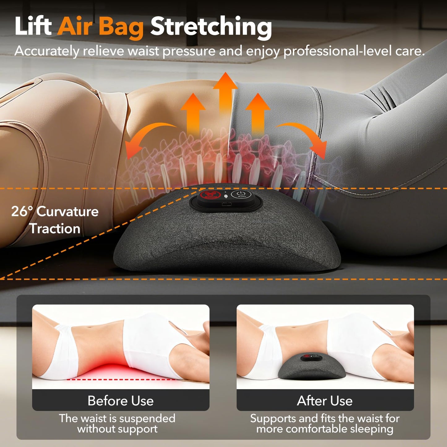KITCADA Smooth Spine Triple Fusion Back Massager with Heat - Sciatica Pain Relief & Spine Decompression Device, Deep Tissue Massager for Lower Back Pain, Office Chair and Home Use