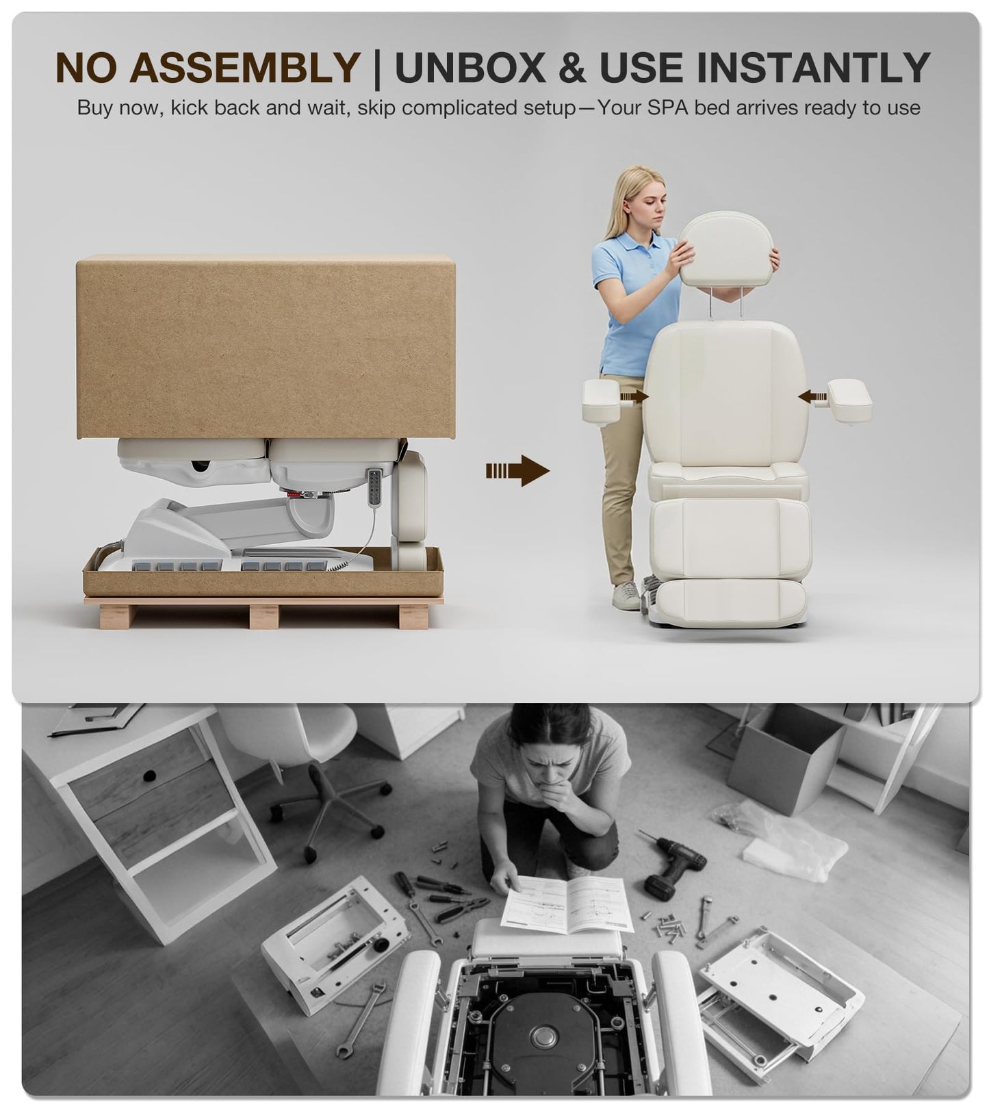 Icoget 4 Motor Electric Massage Table No Assembly, Thermal Heating Swivel & Tilt Esthetician Exam Medical Podiatry Treatment Bed for Dental Clinic，Aesthetic Facial Lash Tattoo Chair