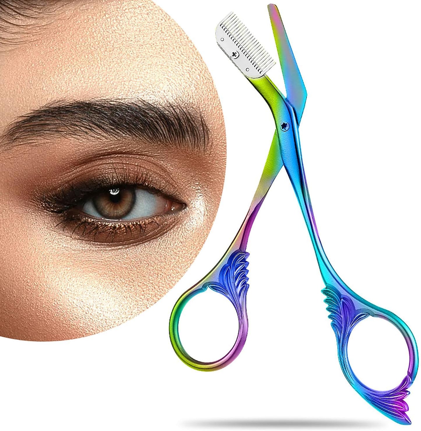 Eyebrow Trimmer Scissors with Comb - Professional Stainless Steel Eyebrow Grooming Tool | Dark Grey