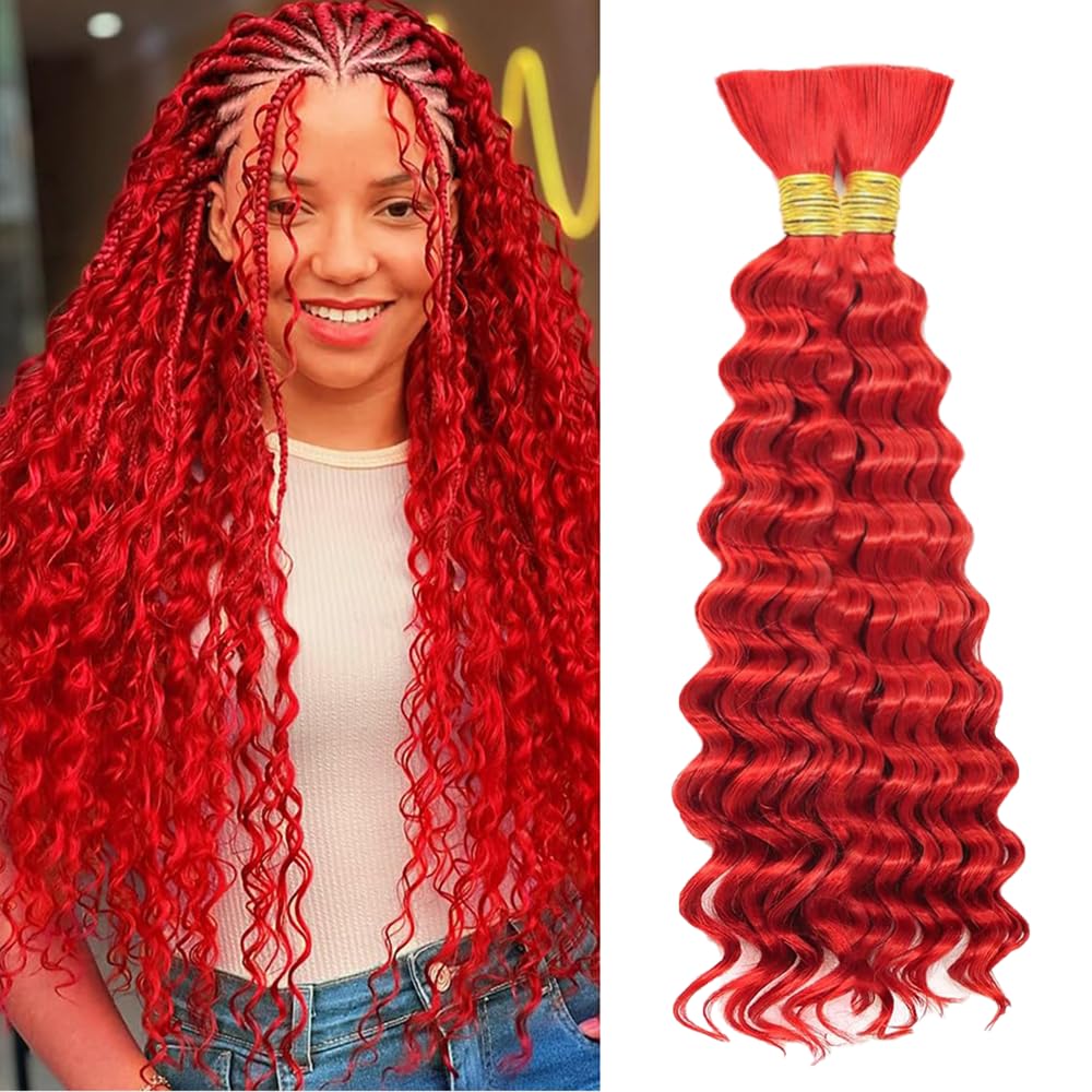 Red Boho Human Hair for Braiding 26 Inch 2 Bundles Same Length Red Human Braiding Hair for Boho Braids Hair Extensions No Weft 2 Braids Wet and Wavy Braiding Human Hair