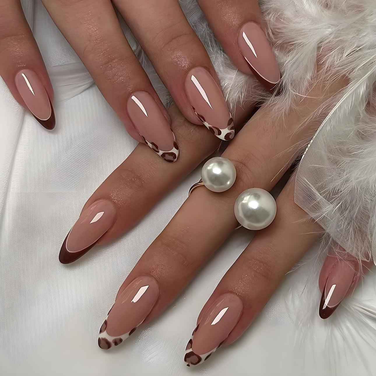 Red French Tip Press-On Nails - Almond Shape with 3D Crystal Designs | 24 Pcs Reusable Nail Kit for Manicure