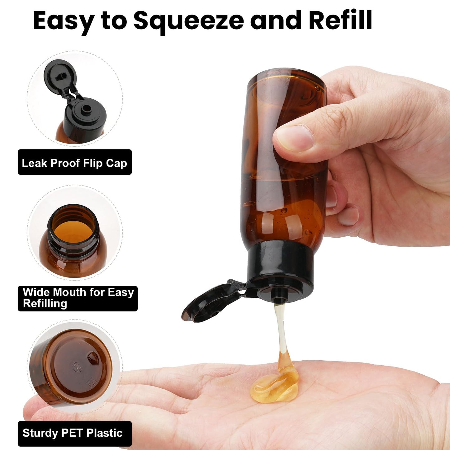 Decorniqu 6 Pack 3.4oz Travel Bottles for Toiletries Leak Proof Travel Size Toiletries Wide Mouth Containers TSA Approved Squeeze Bottles with Flip Cap for Shampoo Conditioner Body Wash Lotion(Brown)