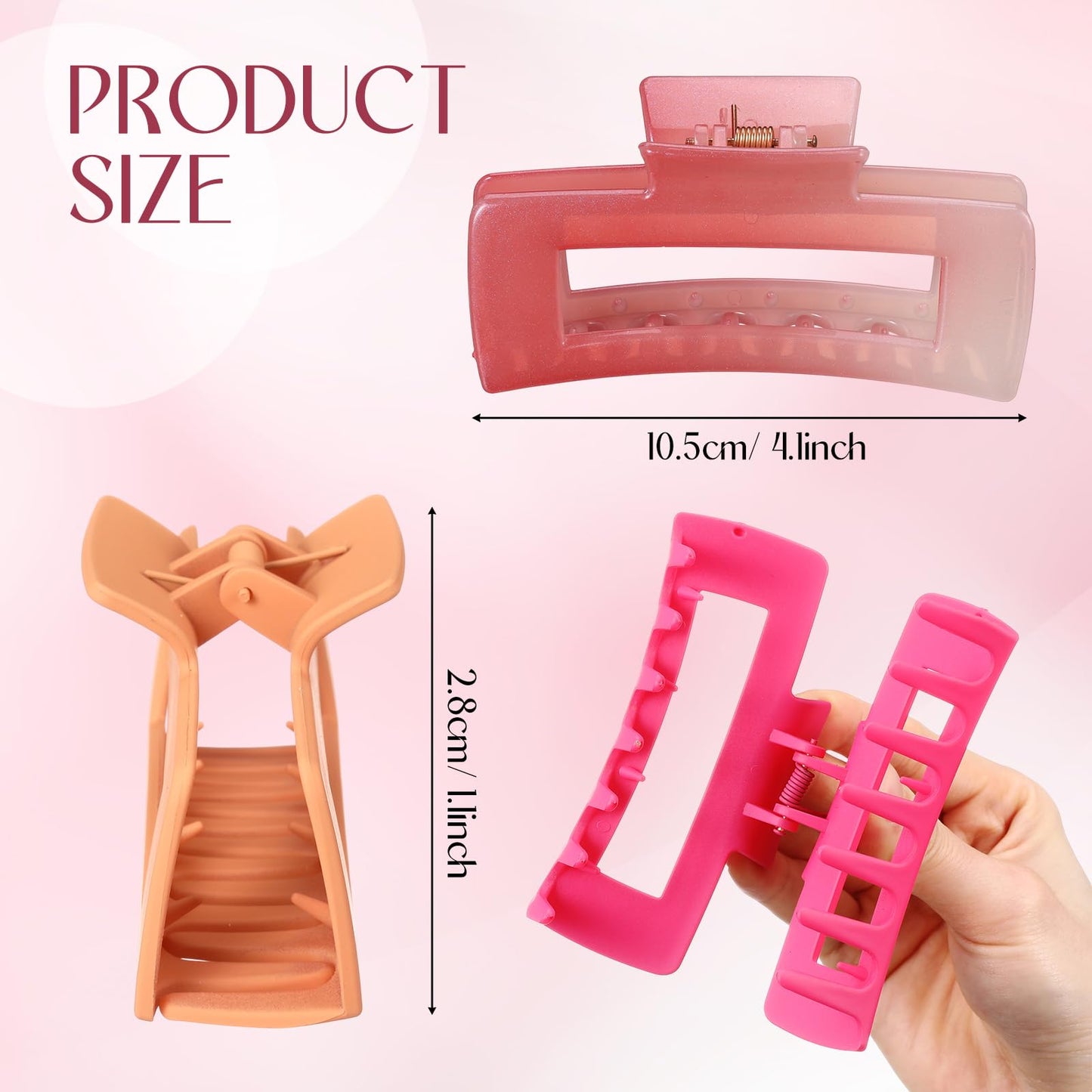 XunYee 100 Pcs Hair Claw Clips Bulk Large Square Jaw Headwear Clips Set for Women Nonslip Rectangle Hair Accessories Clip for Girl Women Gifts Beauty(4.1'',Mixing Colors)