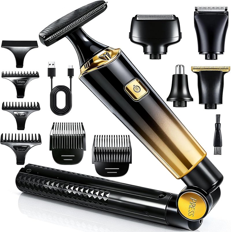 Back Shaver for Men,LED Display 5 in 1 Electric Body Groomer with Adjustable Long Handle - Rechargeable, IPX6 Waterproof Men Back Trimmer for Full Body Grooming,Gold